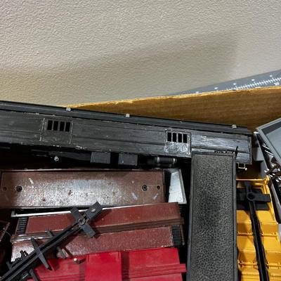 Box of HO Scale Box Cars, Bridge Parts, Cabooses 