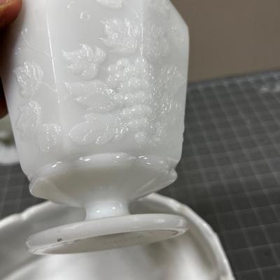 Milk Glass 2 Vases and a Bowl