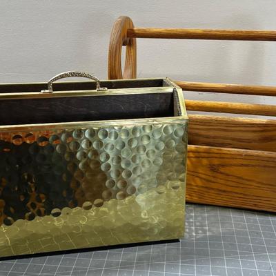 AWESOME Magazine Rack Brass  and Oak Hearts 