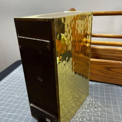 AWESOME Magazine Rack Brass  and Oak Hearts 