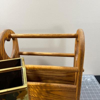 AWESOME Magazine Rack Brass  and Oak Hearts 