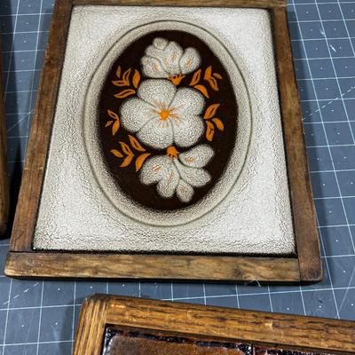 4 Tile Trivets or Framed Wall Plaques VINTAGE 