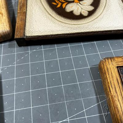 4 Tile Trivets or Framed Wall Plaques VINTAGE 