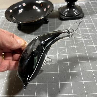 3 Glass Decorative Items Including a Killer Whale
