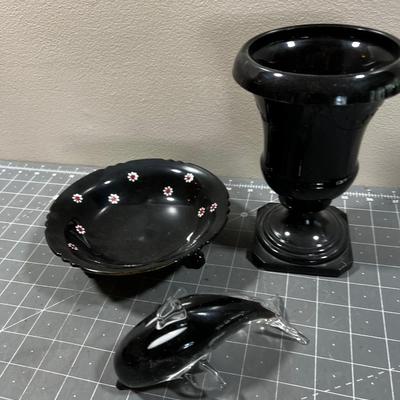 3 Glass Decorative Items Including a Killer Whale