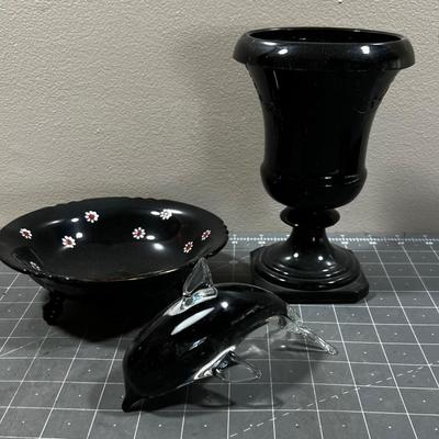 3 Glass Decorative Items Including a Killer Whale
