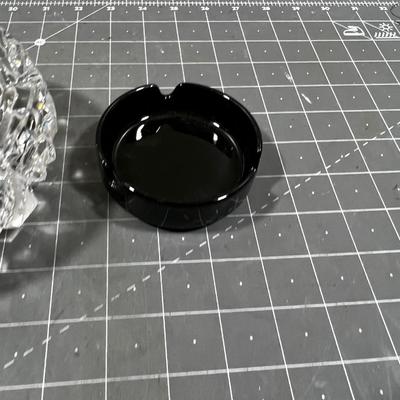 Crystal and 2 Black Glass Ash Trays