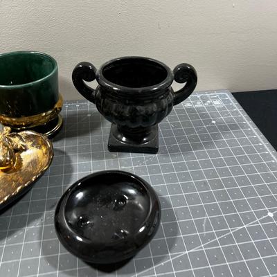 Black Green & Gold; Decorative Dishes and Planters (4) 
