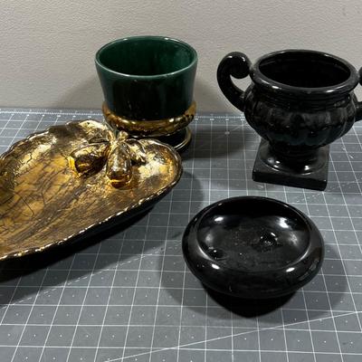 Black Green & Gold; Decorative Dishes and Planters (4) 