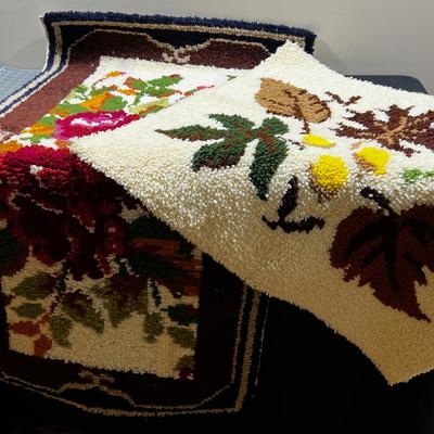 2 Hook Rugs / Wall Hangings; Leaves and Floral! 