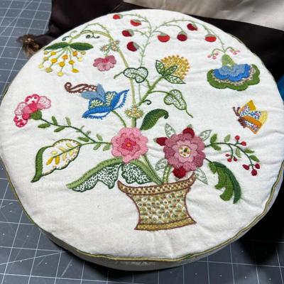 3 Pillows: 2 Asian Satin and 1 Cotton Crewel 