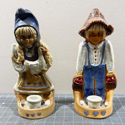 Pair of Stoneware Candle Holders Studio Art Pottery