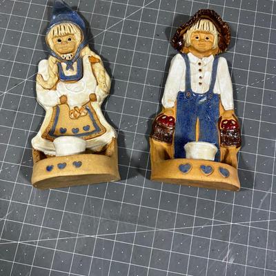 Pair of Stoneware Candle Holders Studio Art Pottery