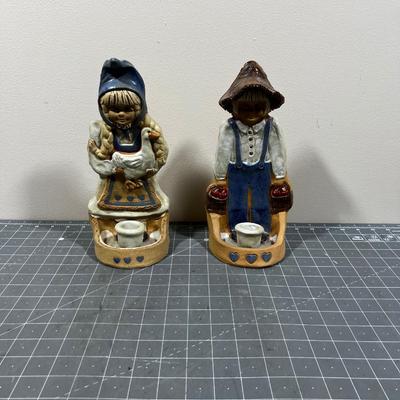Pair of Stoneware Candle Holders Studio Art Pottery