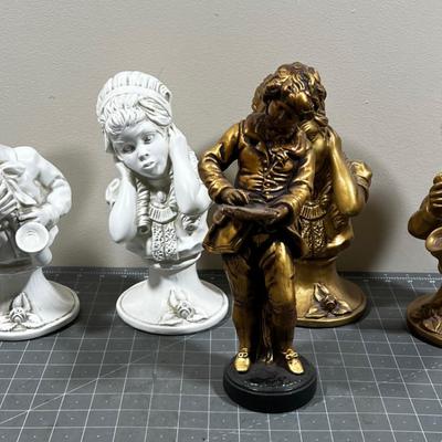 5 Sculptured Ceramics; White and Gold