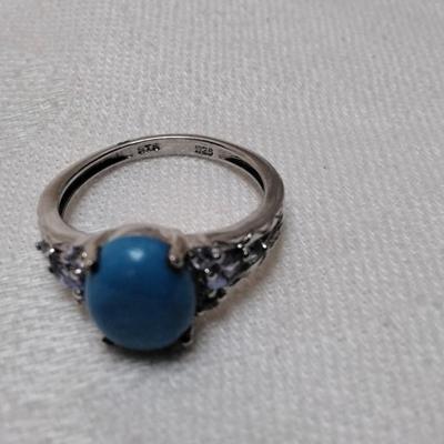 Vintage STS Sleeping Beauty Turquoise and Tanzanites 925 Ring Size 7