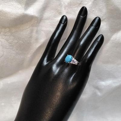 Vintage STS Sleeping Beauty Turquoise and Tanzanites 925 Ring Size 7