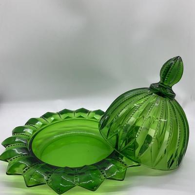 Vintage Emerald Green Covered Butter Dish