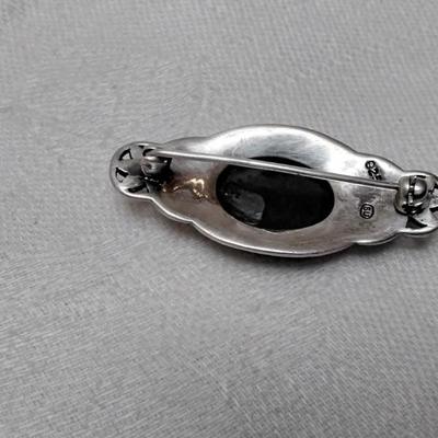 Vintage Italian Onyx and Marcasite 925 Brooch