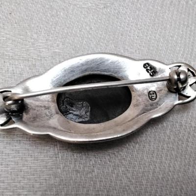 Vintage Italian Onyx and Marcasite 925 Brooch