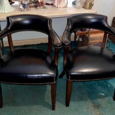 Vintage Pair of leather studded chairs