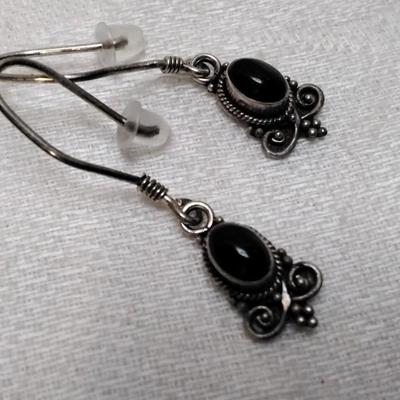 Antique Onyx 925 Earrings