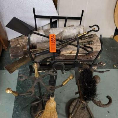 Fireplace tools and log holder