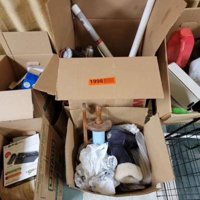 8 boxes of misc. items and metal cart