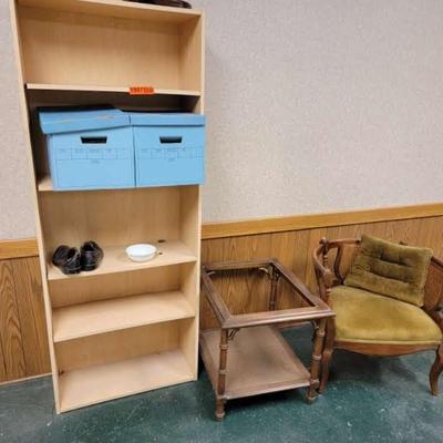 Shelving unit, chair and coffee table