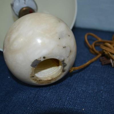 LOT 316. PAIR OF 12" MUSHROOM LAMPS WITH PLASTIC SHADE AND STONE BASE