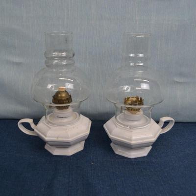 LOT 320  PAIR OF OIL LAMPS 9 INCH TALL