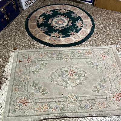 2 Rugs. Grey and Green Chinese Silk 