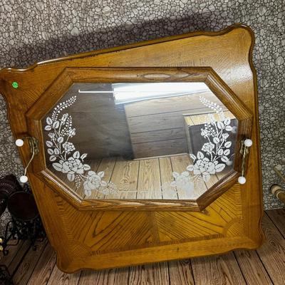 OAK Wall Mirror with Coat Hooks 