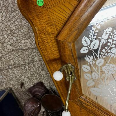 OAK Wall Mirror with Coat Hooks 