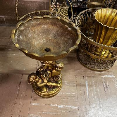 GOLDEN Lovely Lot of Metal Baskets and Planters, Cherubs etc.
