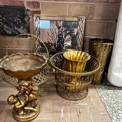 GOLDEN Lovely Lot of Metal Baskets and Planters, Cherubs etc.