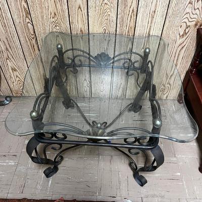 Wrought Iron and Beveled Glass End Table 