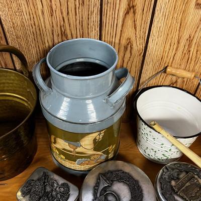 Metal Lot: Milk Can, Watering Can, Bucket