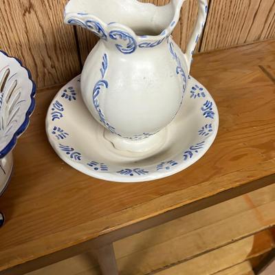 Blue & White Ceramic Bowls and A Pitcher