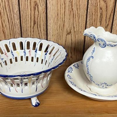 Blue & White Ceramic Bowls and A Pitcher