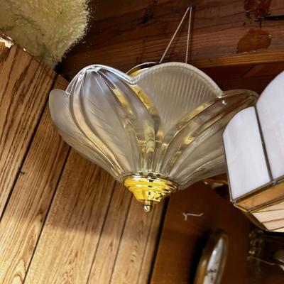 3 Hanging Fixtures - 1 is Slag Glass