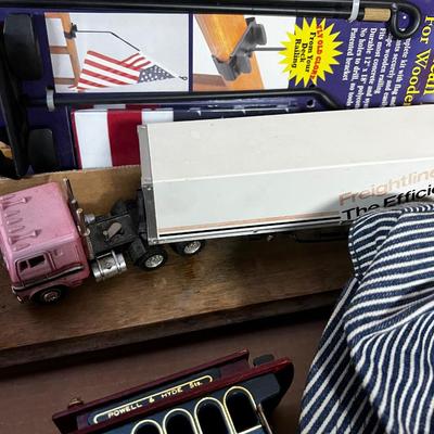 Box full of Mixed Lot of Toys, Trains, Engineers Cap