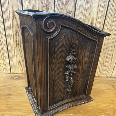 Vintage Waste Basket Wood Toned Plastic