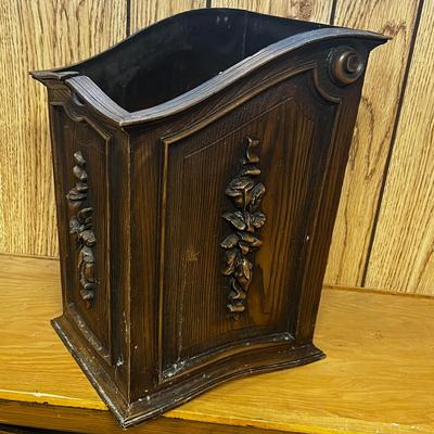 Vintage Waste Basket Wood Toned Plastic
