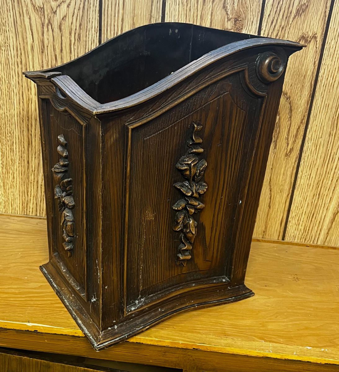 Vintage Waste Basket Wood Toned Plastic