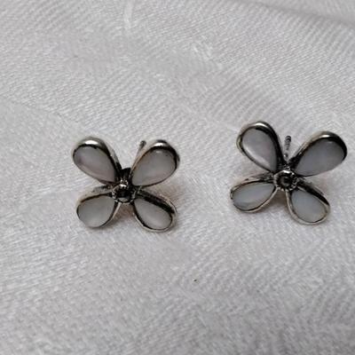 Vintage Mother of Pearl and Marcasite 925 Earrings