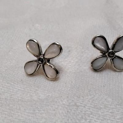Vintage Mother of Pearl and Marcasite 925 Earrings