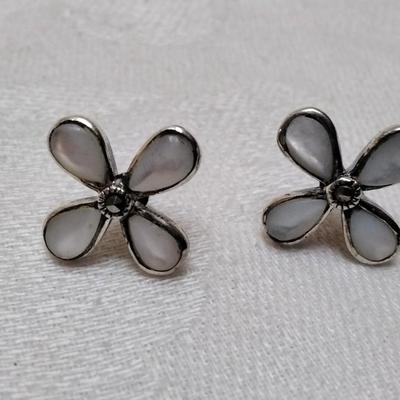 Vintage Mother of Pearl and Marcasite 925 Earrings
