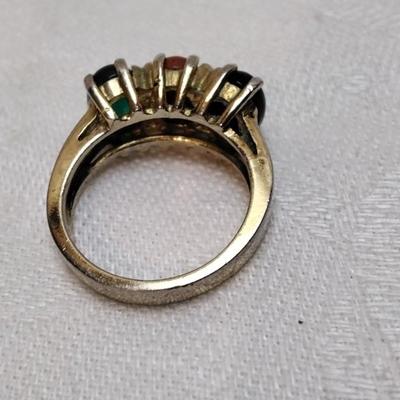 Vintage Scarab Carved Stones Gold Vermeil Ring Size 5