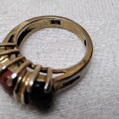 Vintage Scarab Carved Stones Gold Vermeil Ring Size 5